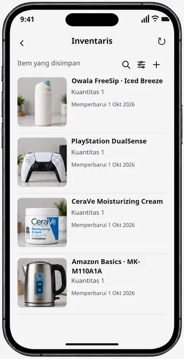 Inventaris privat dengan beragam produk tersimpan