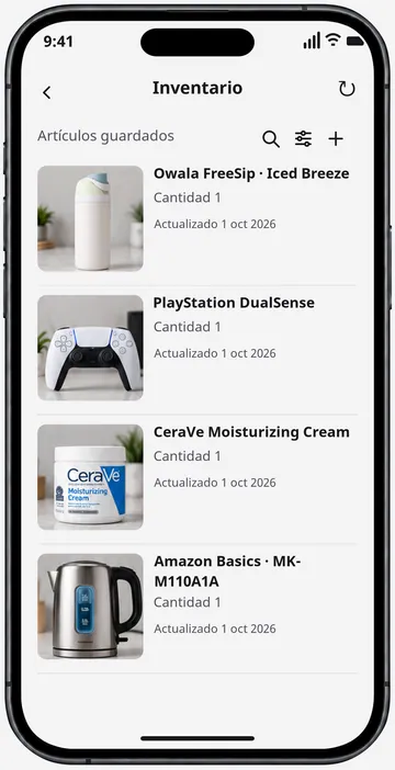 Inventario privado con distintos productos guardados
